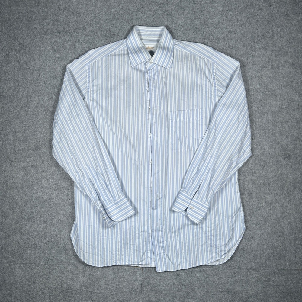 Brioni‎ Dress Shirt Mens Medium/Large Blue White Striped Cotton Luxury Designer